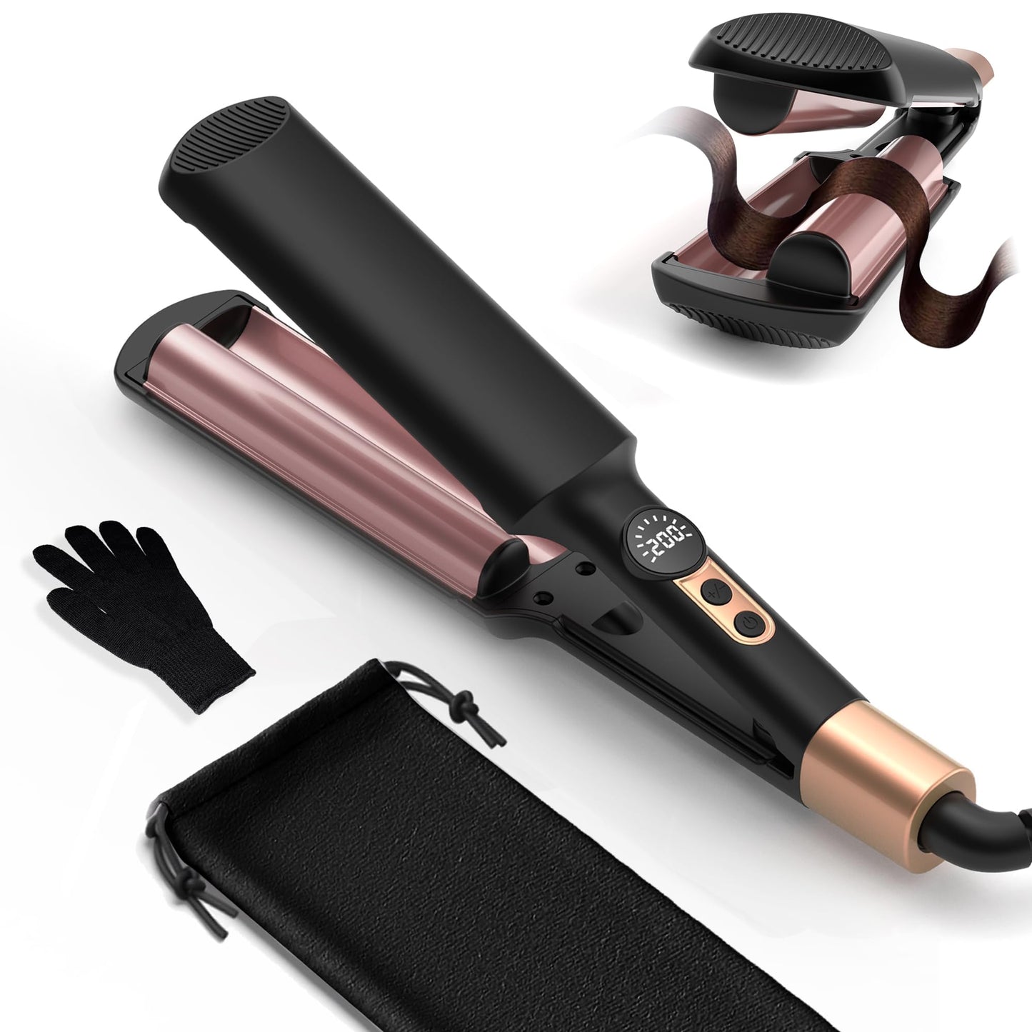 UKLISS Hair Waver - Mini Crimper, Pro Beach Waves Curler 250-400?, 2 Barrels Mermaid Waver for Wavy Hair, Lightweight & Compact Size Wave Curling Iron