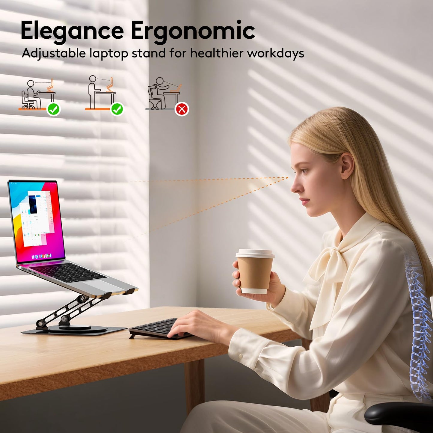 TECKNET Adjustable Laptop Stand for Desk 360° Rotating Ergonomic (Black)