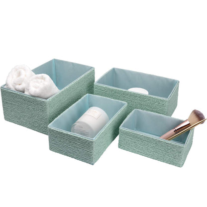 LA JOLIE MUSE Paper Rope Woven Storage Basket Set of 4 with Fabric Liner, Stackable Multipurpose Organizer Bin, Mint Green