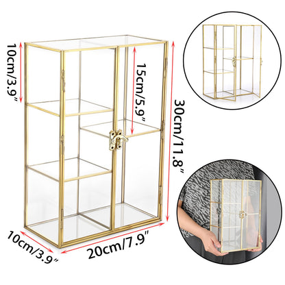 TOLIDA Gold Glass Storage Organiser Cabinet with Doule Doors and Lock