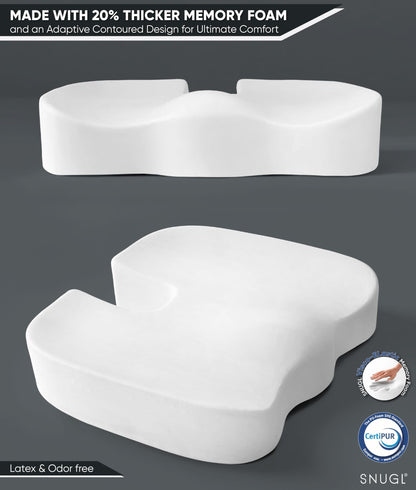 SNUGL Coccyx Seat Cushion – Orthopedic Memory Foam Pillow for Desk Chair, Gaming, Wheelchair, Car Seat, Postpartum & Pregnancy, Hemorrhoids Treatment