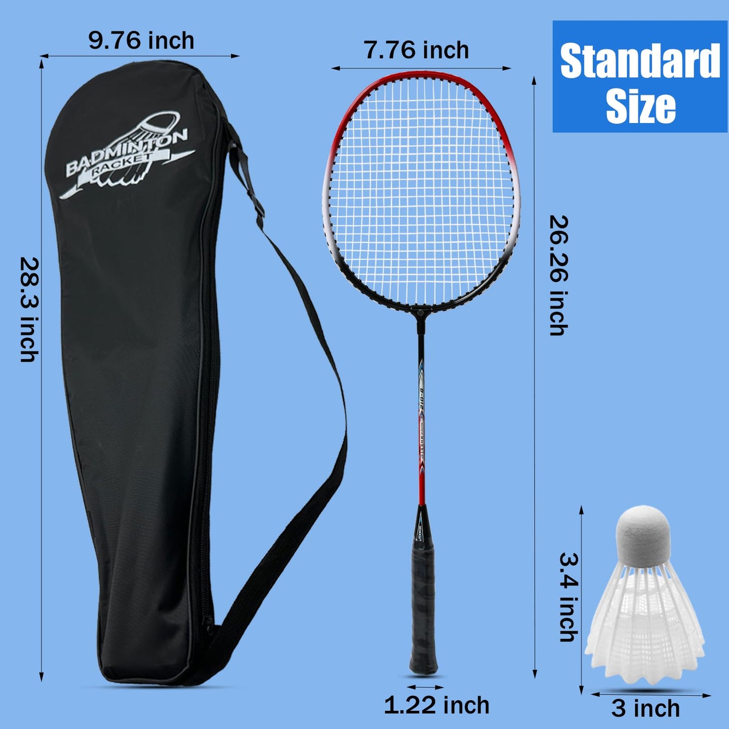 Magicorange Badminton Rackets Set of 4 for Outdoor Backyard Games, Including 4 Racquets,4 Shuttlecocks, 4 Replacement Grip Tapes & 1 Carry Bag