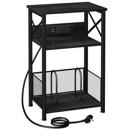 AMHANCIBLE Record Player Stand with Charging Station, Vinyl Record Storage