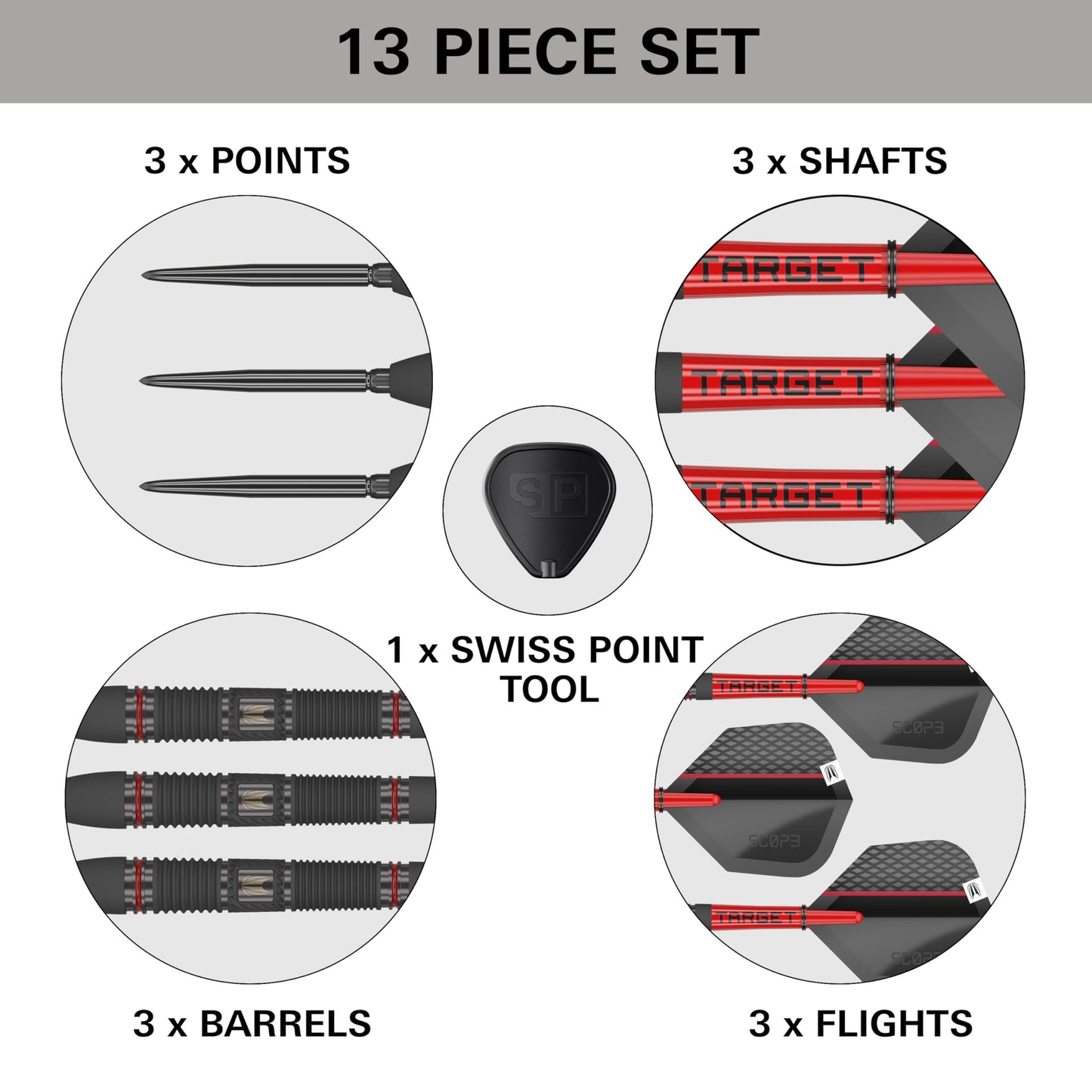 TARGET Darts Scope Steel Tip Swiss Point Darts, 90% Tungsten Dart Set, Barrel 02-25G | Steel Tip Dart Sets, Red & Black Darts, Professional Dart Set