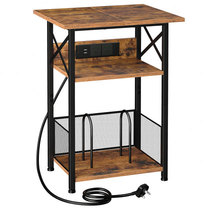 AMHANCIBLE Record Player Stand with Charging Station, Vinyl Record Storage