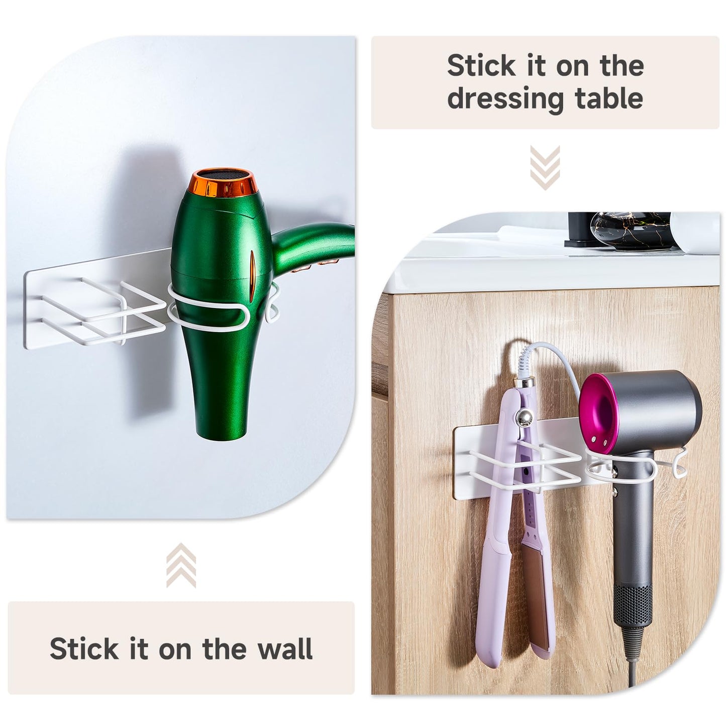 Hair Dryer And Straighteners Holder, Hairdryer Holder Station Wall Mounted & Adhesive, Hair Straightener Holder for Bathroom Salon Dressing Table