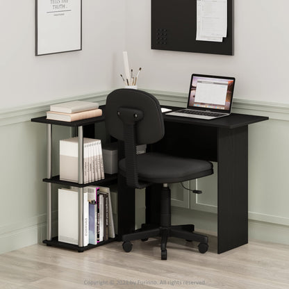 Furinno L-Shape Desk with Bookshelf, Engineered Wood, Americano/Chrome, 104.5 (W) x 73.51 (H) x 87.5 (D) cm