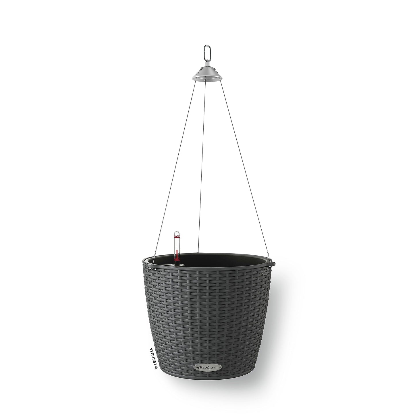 Lechuza Self Watering Hanging Plant Pots NIDO Cottage 28 Rattan Look Plastic Outdoor Indoor Planter with Drainage Hole D27 H23 cm Granite