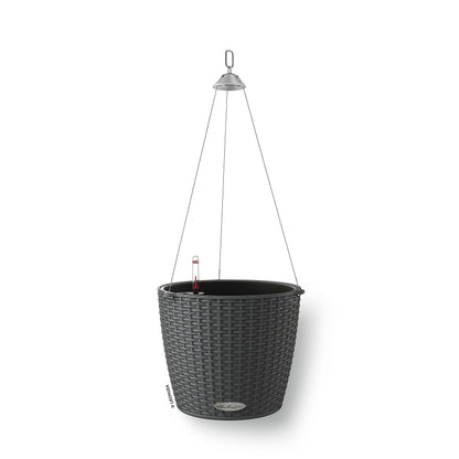 Lechuza Self Watering Hanging Plant Pots NIDO Cottage 28 Rattan Look Plastic Outdoor Indoor Planter with Drainage Hole D27 H23 cm Granite