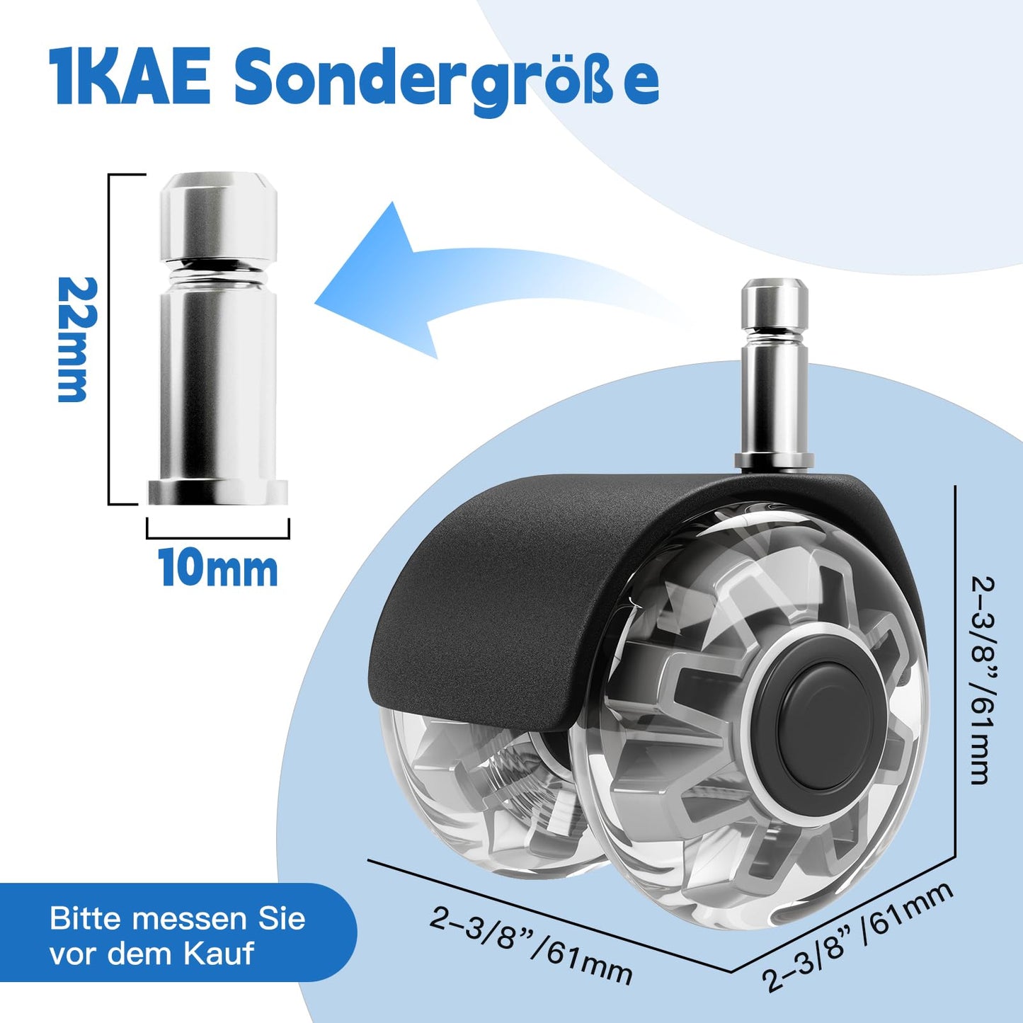 Replacement Office Chair Wheels (1000 kg) - 10 x 22 mm Wheels for Office Chairs, Smooth and Quiet Hard Floor Castors