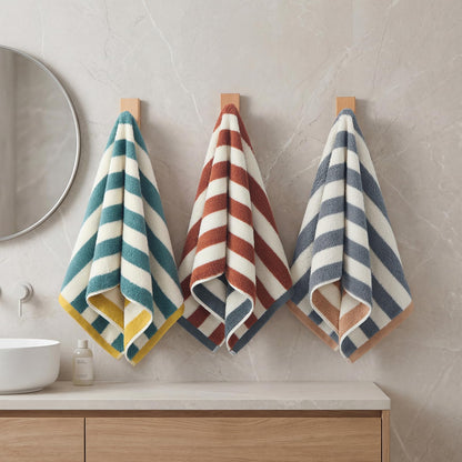 REDKISS 3 Pack Striped Hand Towels for Bathroom - 100% Cotton Decorative Hand Towel Set, 32x72cm, Soft Absorbent and Quick-Dry Towels for Bathroom