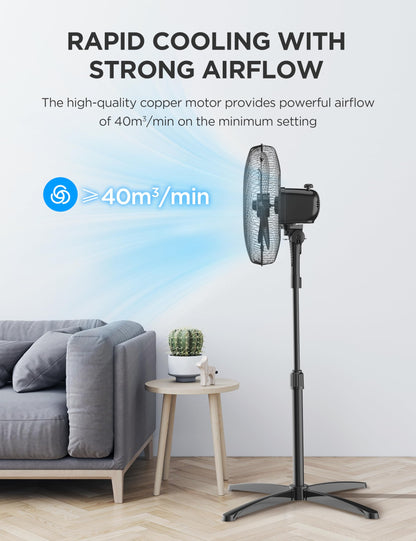 Midea MPF25MBUK 40W Pedestal Fan, 3 Speed Settings, 90° Oscillation, Adjustable Height Stand Fan, Powerful Airflow and Quiet Operation, Ideal For Home & Office, Black