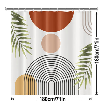 MIRRORANG Boho Abstract Geometric Shower Curtain with 12 Hooks, Mid Century Fabric Shower Curtain for Bathroom,Leaves Plant Modern Shower Curtain