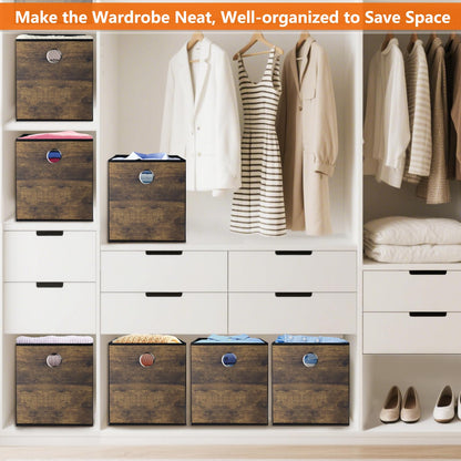 KANCNT Sturdy Cube Storage Boxes with Exquisite Wood Look,Stylish Thickened Fabric Storage Cube Bins for shelves,Foldable Storage Basket for