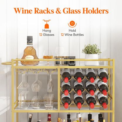 Lifewit 3 Tier Drinks Trolley with Lockable Wheels,Gold
