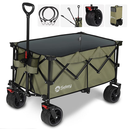 Sekey 200L Folding Festival Trolley with All-Terrain Extra Wide Wheels and Brake, Heavy-Duty Cart Loadable up to 150KG, Patented Four-Directional