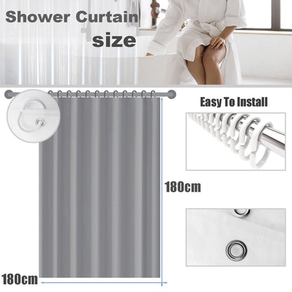 ECO PEVA Shower Curtain, 180x180cm, Army Green, Waterproof, Heavy Duty, 3 Magnets, 12 Hooks, Quick-Drying, Washable, Decor