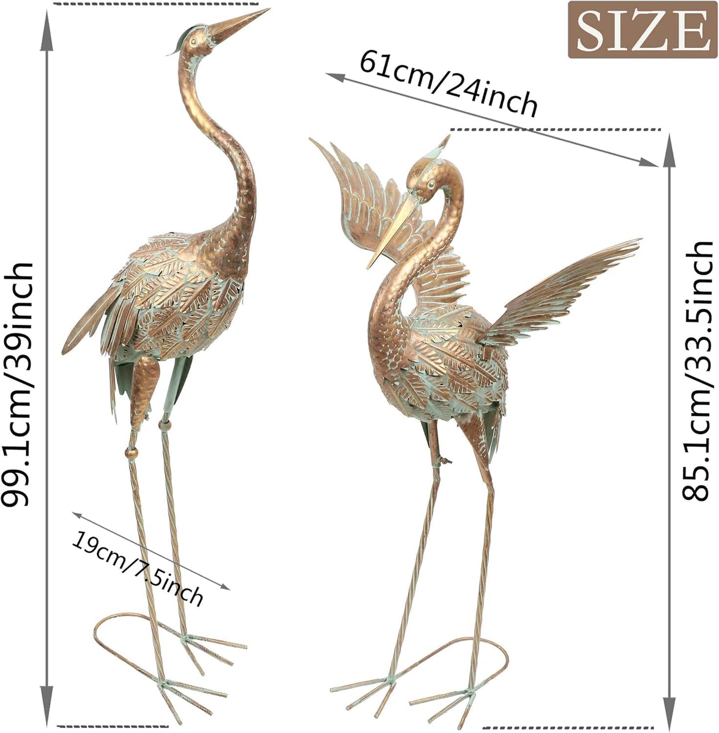 TERESA'S COLLECTIONS Large Garden Ornaments Outdoor, Gifts for Women, 2pcs Lifelike Metal Heron Garden Statues, Standing Heron Deterrant for Ponds,