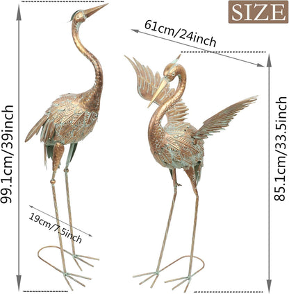 TERESA'S COLLECTIONS Large Garden Ornaments Outdoor, Gifts for Women, 2pcs Lifelike Metal Heron Garden Statues, Standing Heron Deterrant for Ponds,