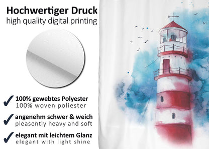 arteneur - Lighthouse - Anti-Mould Shower Curtain 240 x 200 cm - Recycled with Oeko-Tex Standard 100 - Weighted Hem, Opaque, Waterproof, Washable