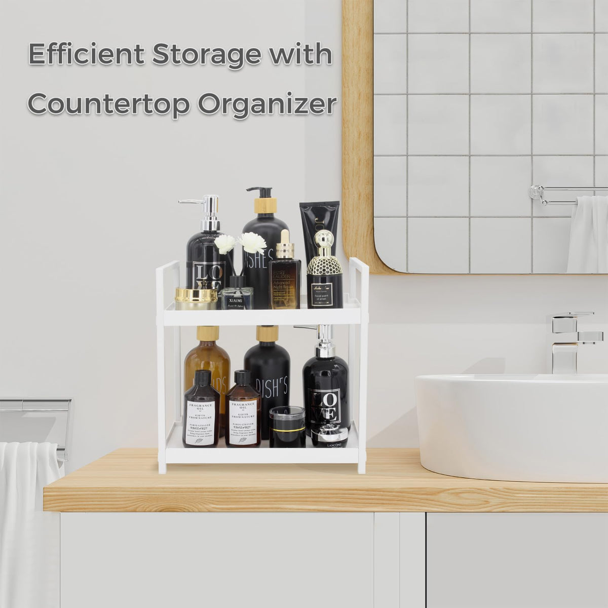 Douzi 2-Tier Bathroom Organiser Shelf, Makeup & Toiletries Storage Rack for Bedrooms, Kitchens & Sink Units, Cosmetic Organiser Rack-White