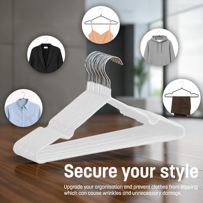 KEPLIN 20x Premium Rubber Coated Metal Hangers - Heavy Duty - Space Saving Organiser Clothes Hangers For Wardrobes Coat Rack Rails (White)