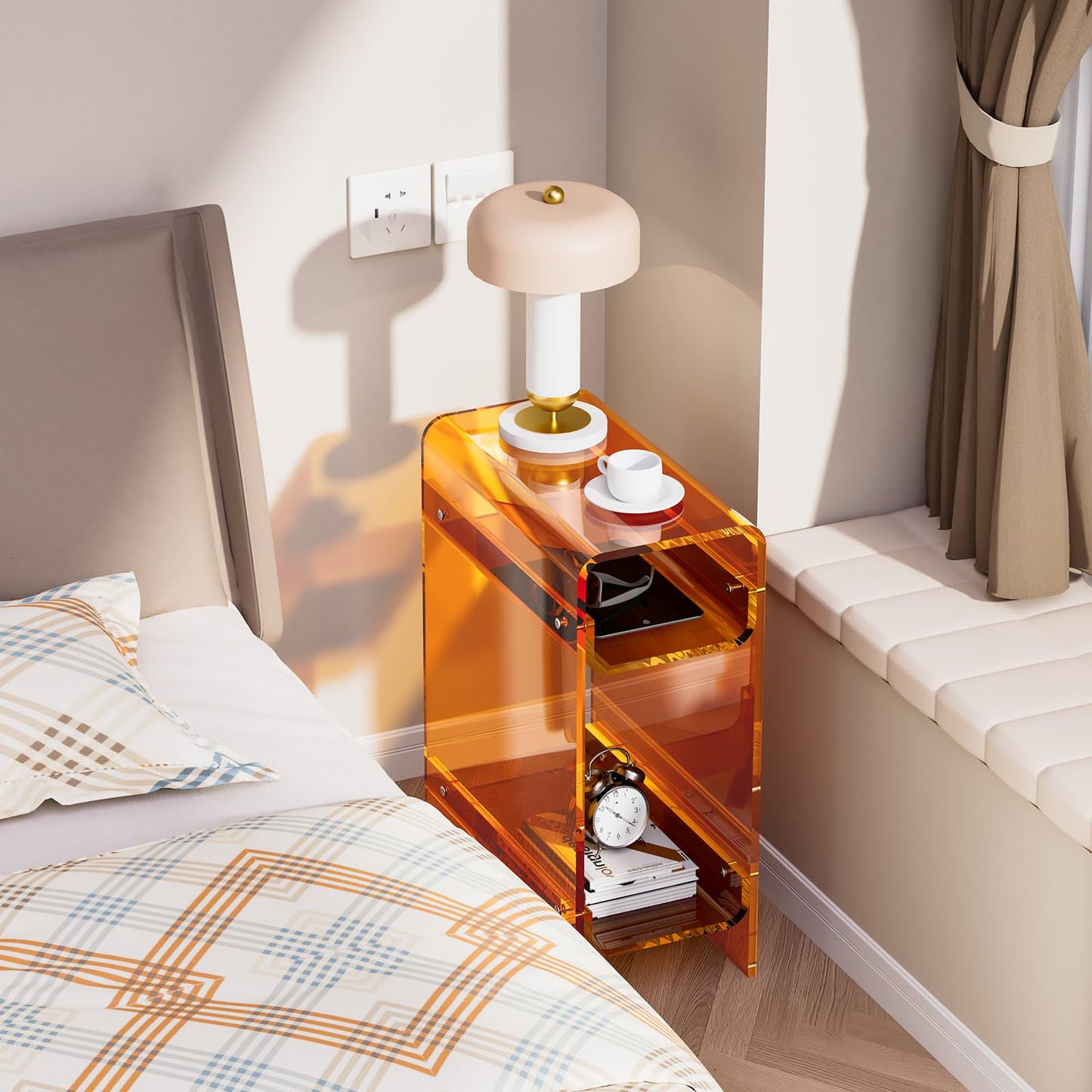Dewrhiixe Clear Acrylic Side Table Narrow, Slim End Table for Small Spaces, Skinny Nightstand Bedside Table for Bedroom, Living Room, Office
