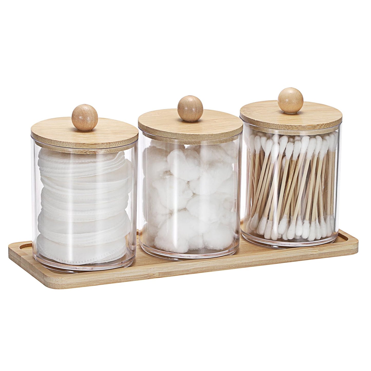 SUMTree 3 PCS Qtip Cotton Ball Holders Qtip Dispenser with Lid and Tray