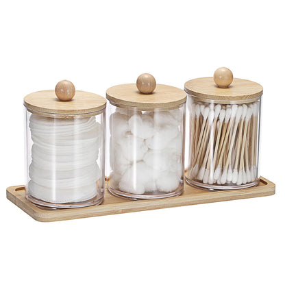 SUMTree 3 PCS Qtip Cotton Ball Holders Qtip Dispenser with Lid and Tray