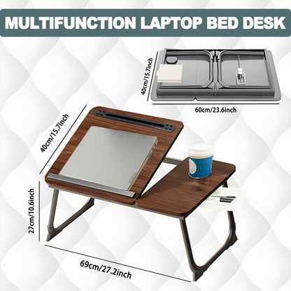 Laptop Desk, Laptop Bed Table with Foldable Legs, Cup Holder, Storage Drawer and USB Charging Port, Lap Desk Suitable for Work, Reading, Writing