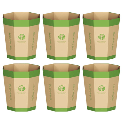 6-Pack Cardboard Waste Paper Bin – Foldable, Recyclable, Plastic-Free & Reusable Trash Can - Small Rubbish Bin - Waste Basket Perfect for Office