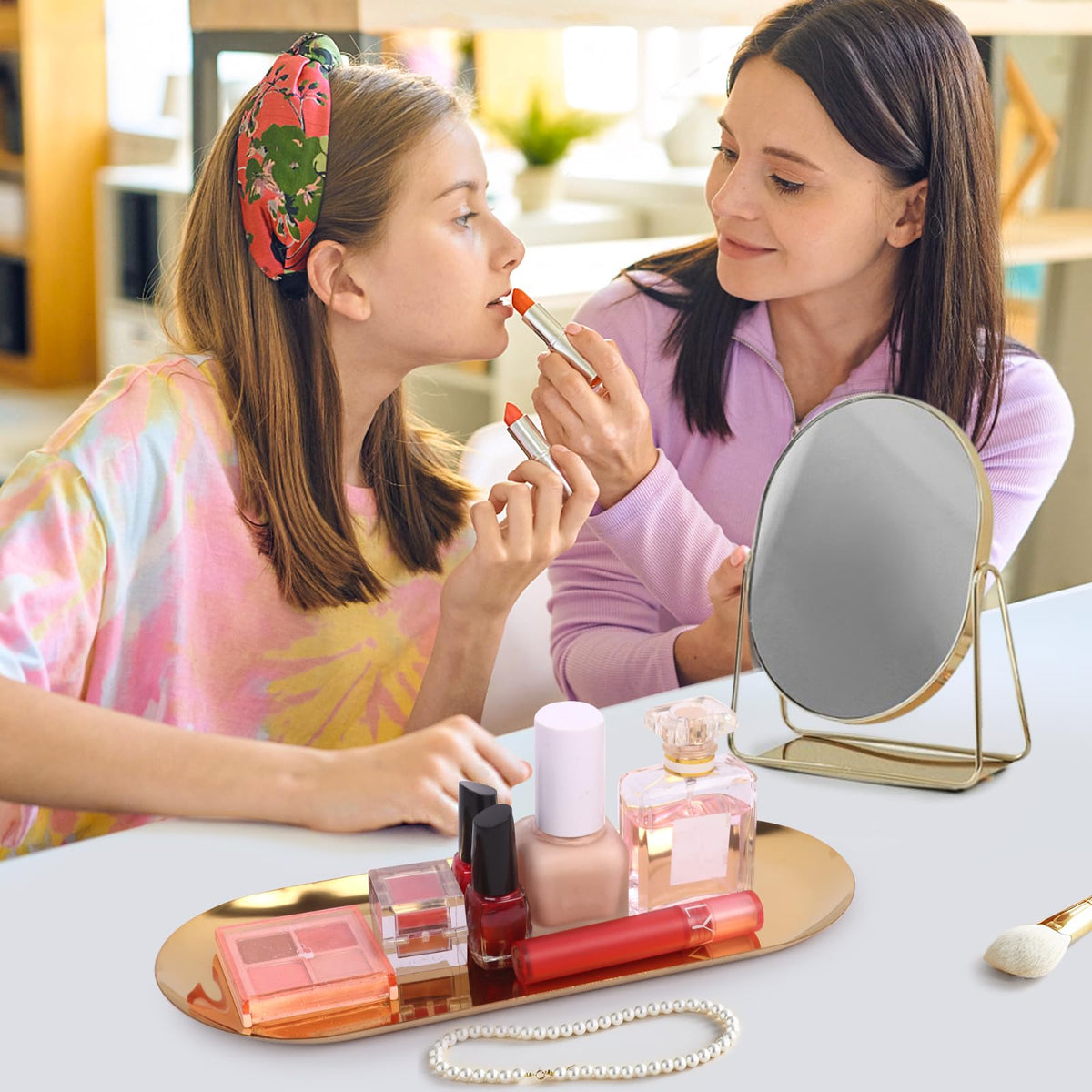 Minicoco 2PCS Oval Tray Stainless Steel Jewellery Cosmetic Tray Perfume Candle Holder Decorative Tea Fruit Key Bowl (Gold)