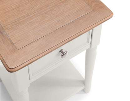 Julian Bowen Provence 1 Drawer End Table, Oak/Grey - H55 x W40 x D35cm