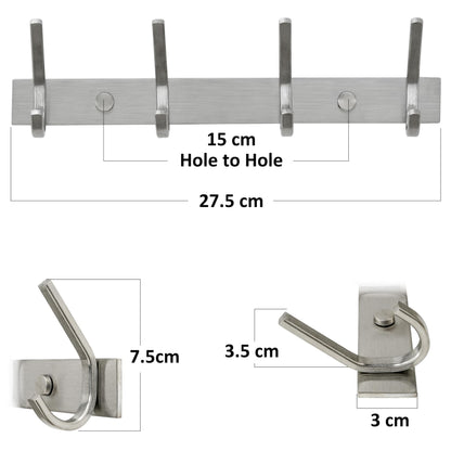 HONSKY Wall Coat Rack, 17.5cm Towel Rack, Painted Metal Wall Coat Hanger with 4 Double Hooks (8 Single Hooks),for Hanging Coat, Hat, Bag, Towel
