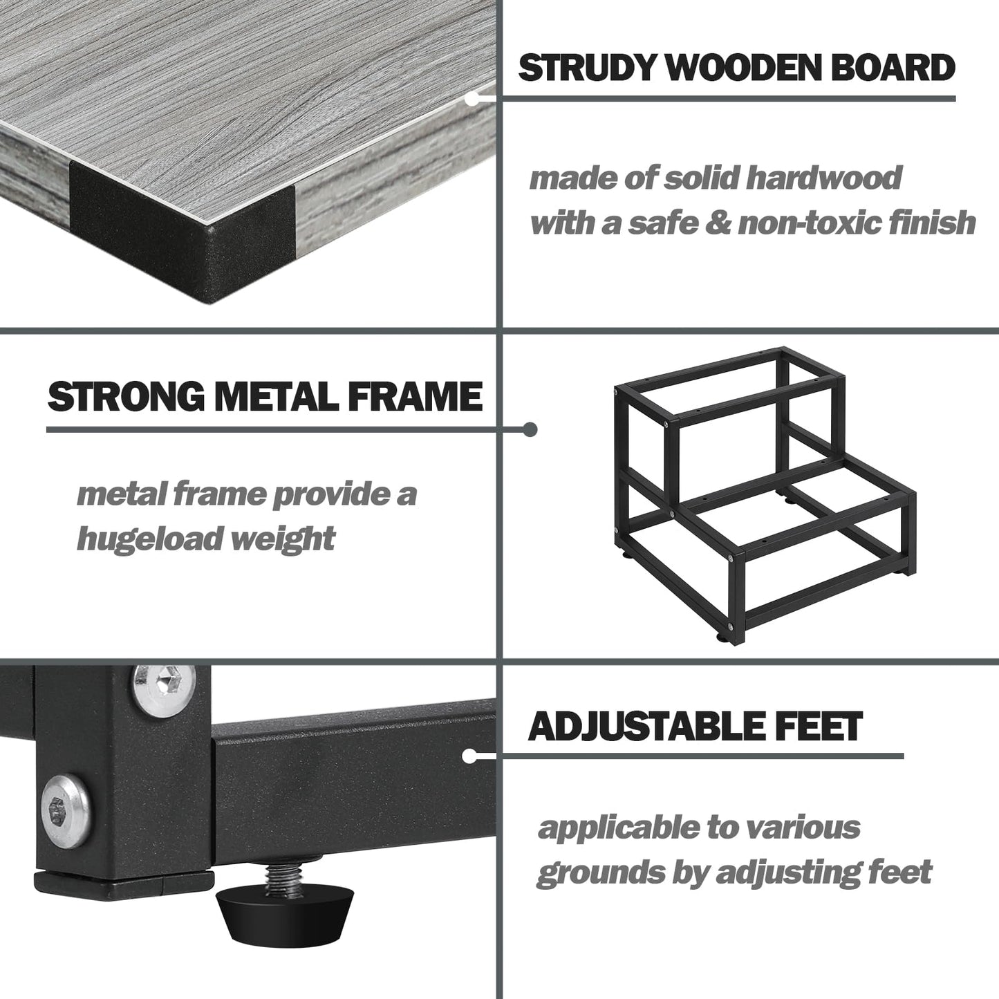 LIANTRAL Step Stools for Adults Kids, 2 Step Stool, Heavy Duty Steel and Sturdy Wooden Step Stool Helper, Supports Up to 200 kg, Foot Stool for High