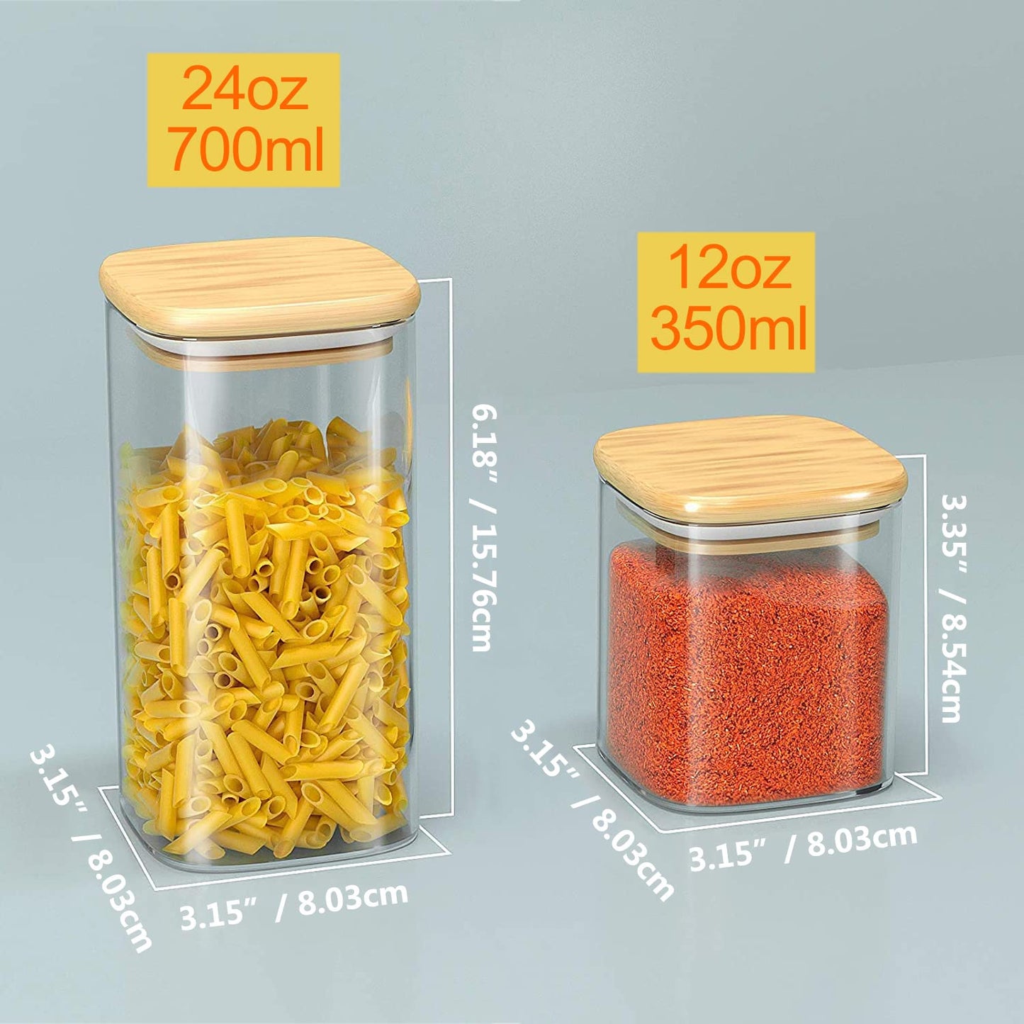 Finew Glass Storage Jars with Bamboo Lid, 12 Pack Airtight Food Jars Set, Clear Kitchen Storage Canisters Containers for Spice Herbs Coffee Tea Pasta