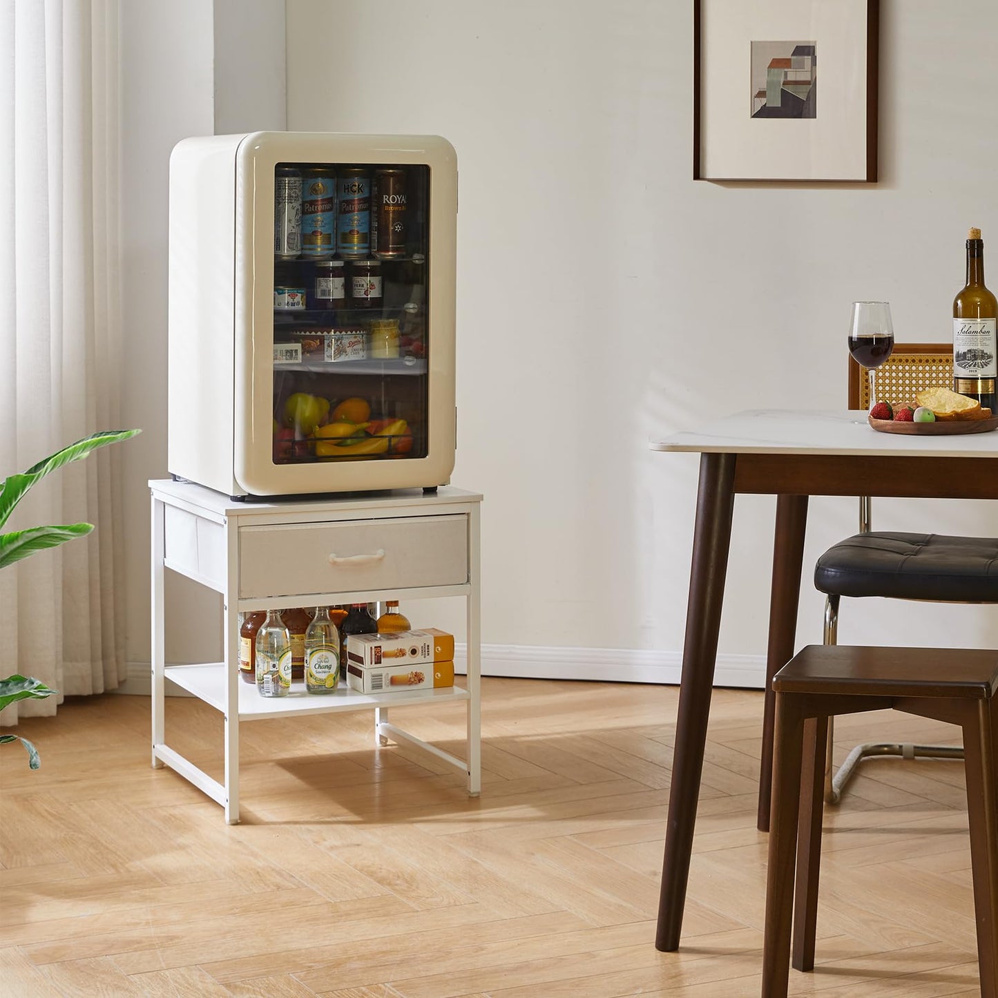 Aibiju Large Side Table for Living Room, Small Table Stand 20 Inch, Fridge Stand Printer Table with Fabric Drawer, Square Tea Coffee Table for Office