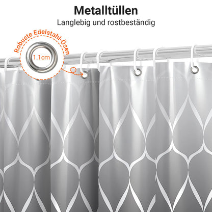 Shower Curtain 300 x 200 cm Gradient Black Water Drops, Weighted Hem, Anti-Mould Textile, Water-Repellent