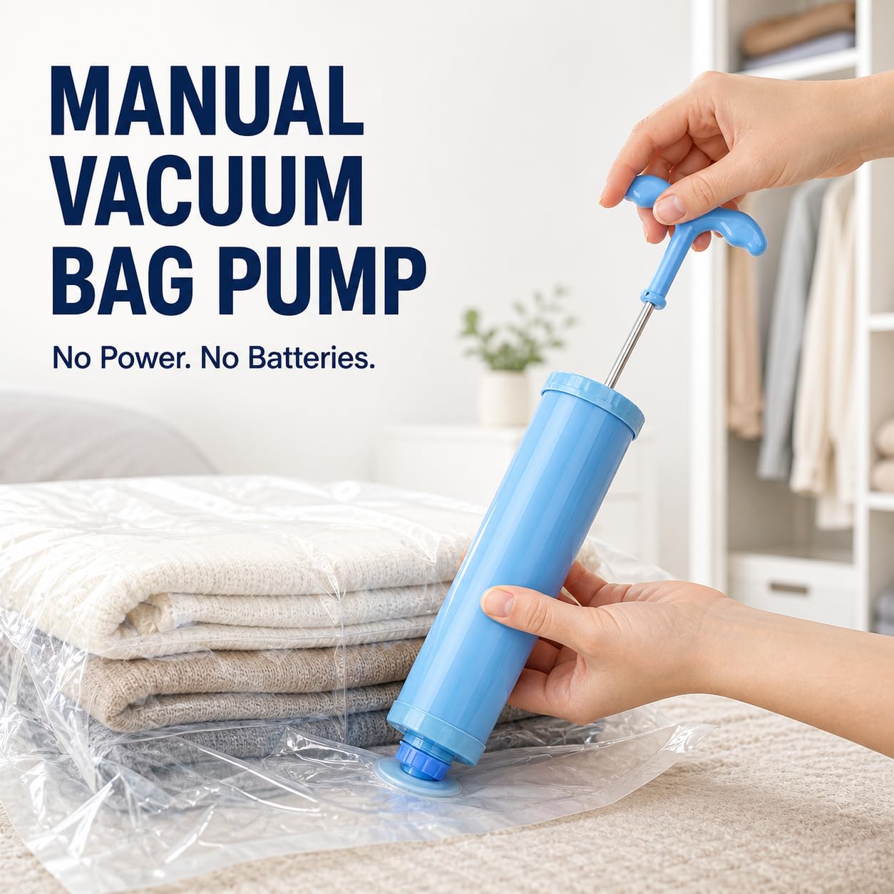 Vacuum Bag Pump Plastic Hand Air Pump Manual Compression Bag Suction Air Extractor Compressed Space Saving Clothes Storage Pipe Suction Tube Portable