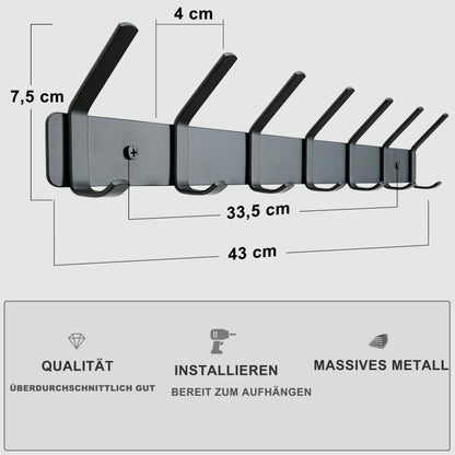 HONSKY Coat Rack Wall Mounted, Towel Rack, Metal Wall Coat Hanger with 7 Double Hooks (14 Hooks), for Hanging Coat, Hat, Bag, Umbrella