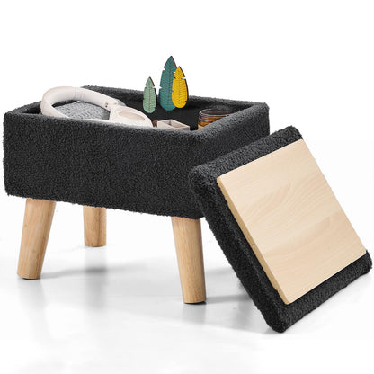 BRIAN & DANY Footstool Ottoman with Storage, Teddy Fleece Rectangle Storage Ottoman