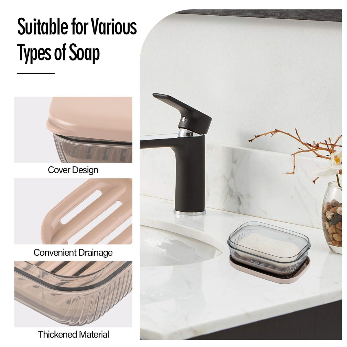 Soap Holder, Travel Soap Case, Portable Soap Box, Soap Case with Draining Grid, Soap Dish With Lid, Easy Cleaning Soap Tray for Bathroom, Gym, Camp