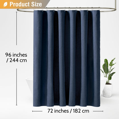 BTTN Extra Long Linen Look Weighted Shower Curtain, 182x244cm, Navy Blue