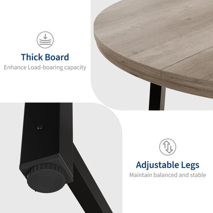 47 in Round Dining Table, Industrial Dinner Table for 4 to 6, Wooden Kitchen Table with Sturdy Metal Frame & Rustic Light Oak Finish