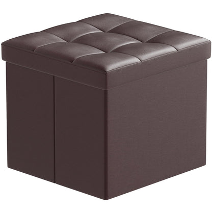 BRIAN & DANY Folding Storage Ottoman, Faux Leather Cube Foot Rest Stool with Cover, Storage Chest with Highly Elastic Sponge Filling, Brown