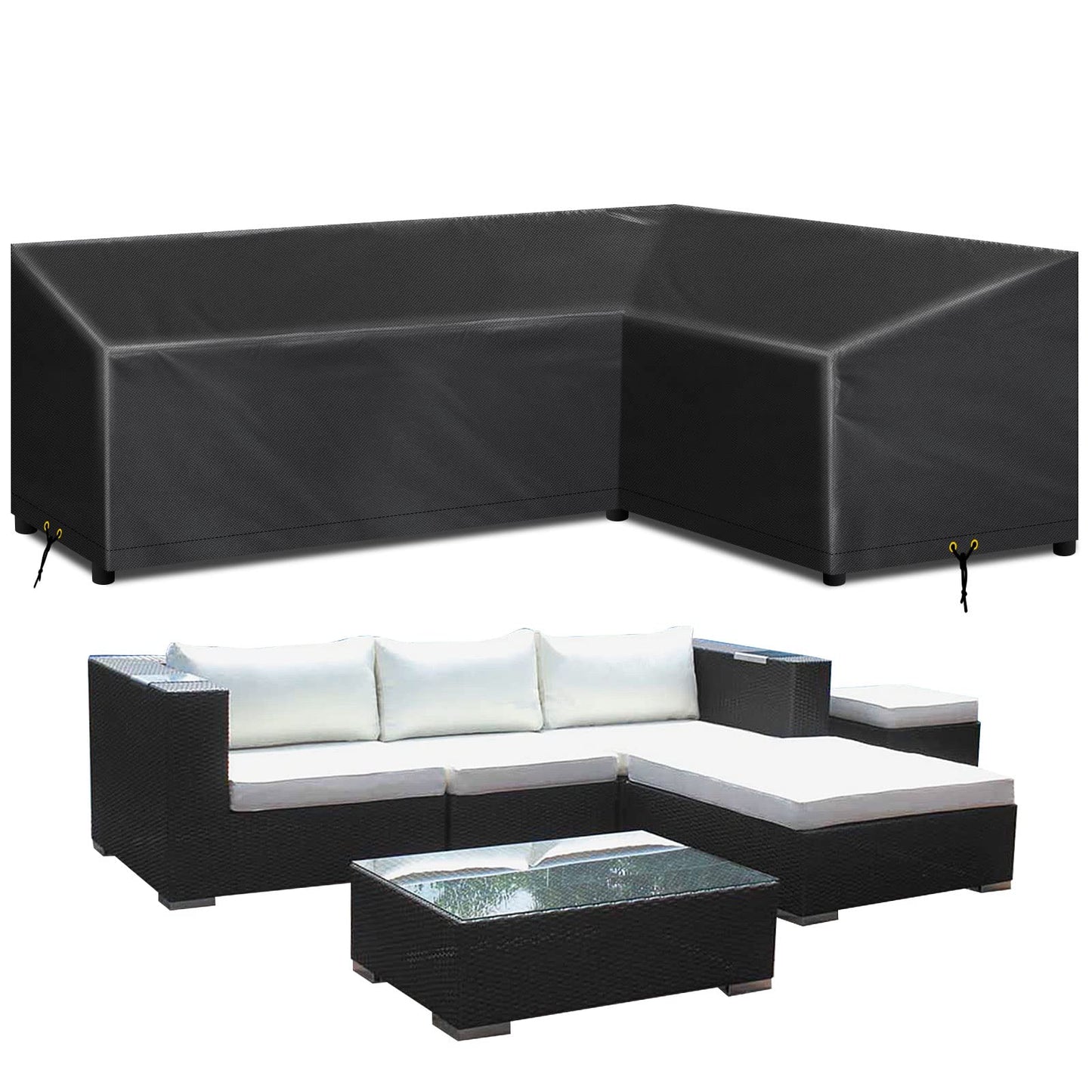 RICHIE L-Shape Garden Furniture Covers Waterproof, Outdoor Patio Rattan Corner Sofa Cover, L Shape Garden Sofa Covers Heavy Duty Windproof Rip Proof