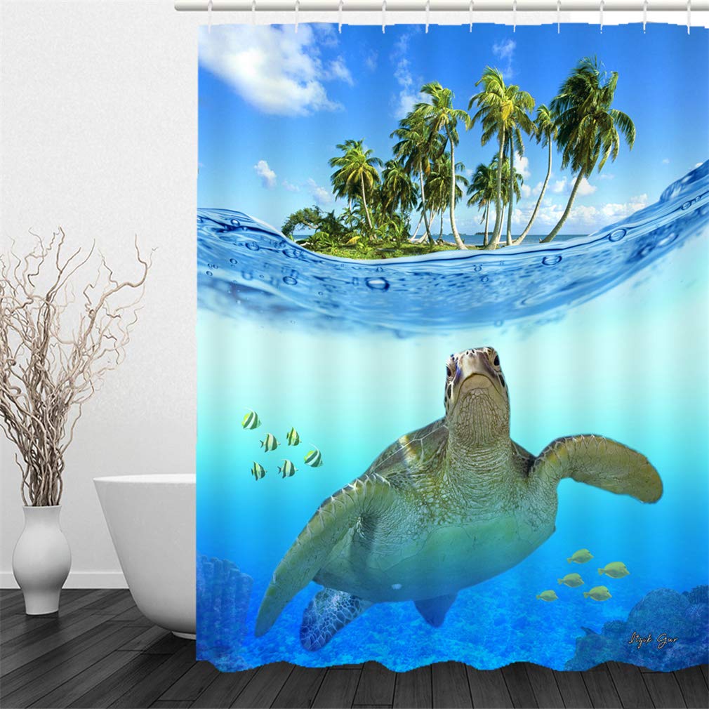 X-Labor Beach Motif Shower Curtain Waterproof Fabric Anti-Mould Includes 12 Shower Curtain Rings Washable Bath Curtain 180 x 200 cm Pattern A