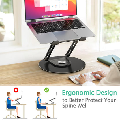 GleYo Laptop Stand for Desk Adjustable Computer Stand with 360 Rotating Base Ergonomic Laptop Riser Mount for Desk Foldable Protable Computer Desk