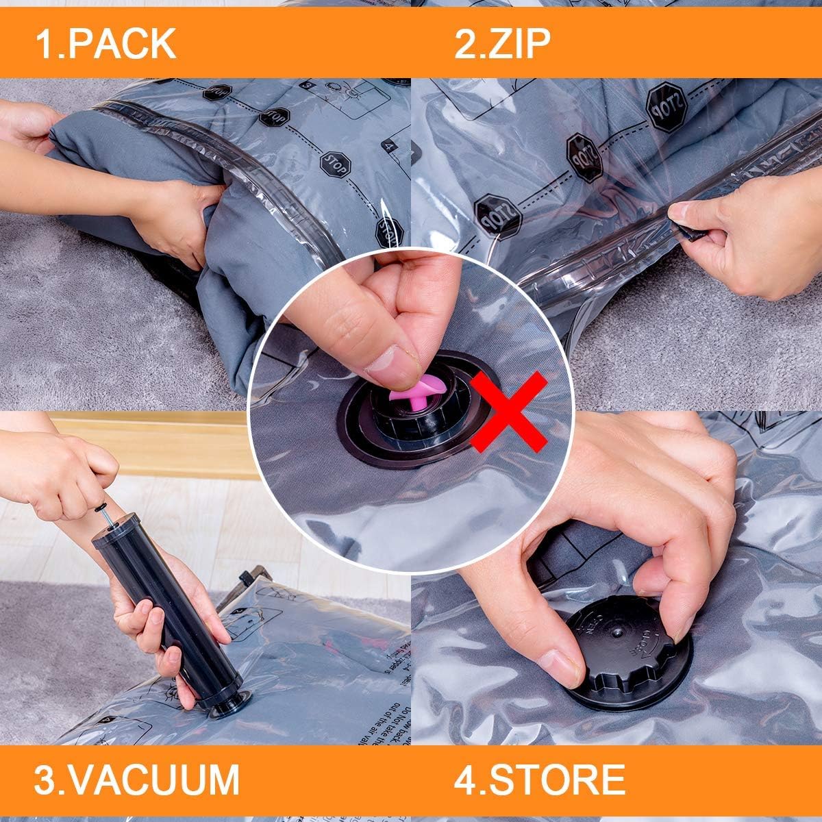 Vacuum Storage Bags (12 x Jumbo), Space Saver Sealer Compression Bags for Blankets, Comforters, Pillows, Clothes Storage