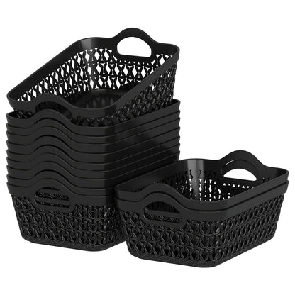 Yesdate Set of 12 Office Small Desk Storage Basket Set, Cupboard Storage Organiser Baskets, Mini Shallow Basket, Black